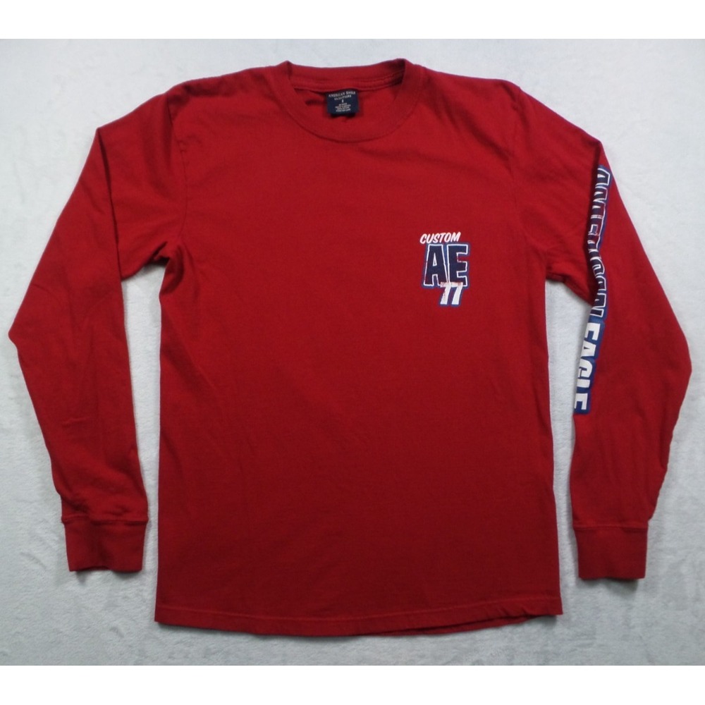 American Eagle Shirt Mens Size S Red Long Sleeve Crew Neck Graphic Print